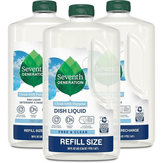 Dish Liquid Soap Refill Free & Clear Dish Soap for sensitive skin 50 oz, Pack of 3