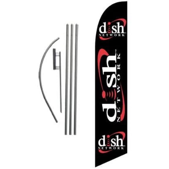 Dish Network Advertising Feather Banner Swooper Flag Sign with Flag Pole Kit and Ground Stake