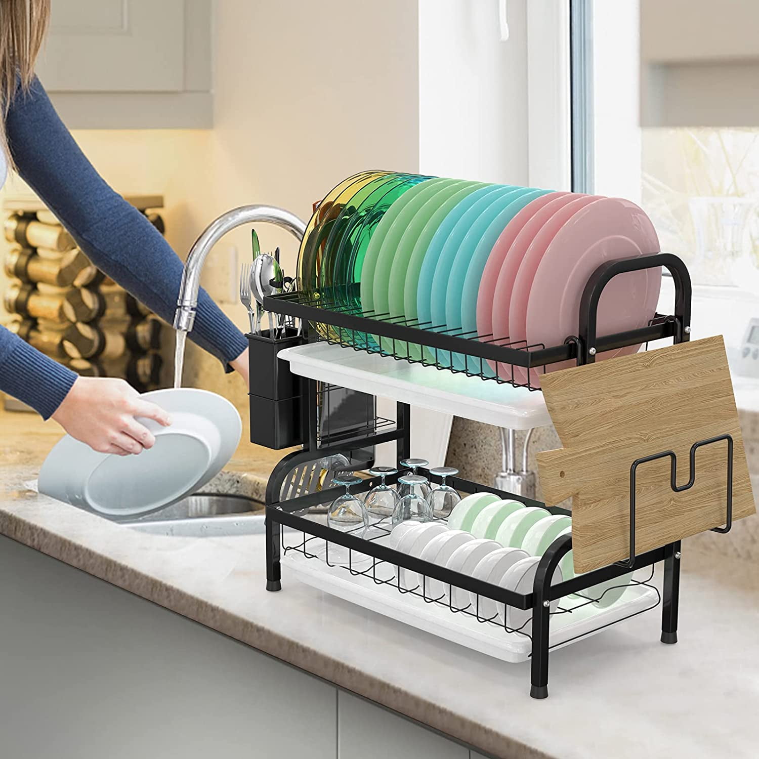 Dish Rack, 2-Tier Stainless Steel Dish Drainer Rack With Dish Rack ...