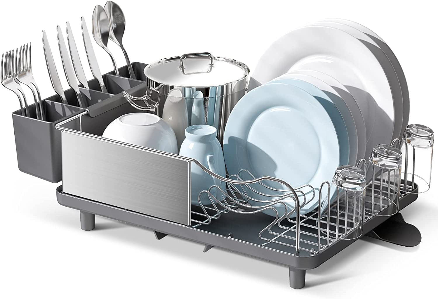simplehuman Large Kitchen Dish Drying Rack Drain Sink Fingerprint Proof Stainless Steel Frame Grey Plastic Walmart