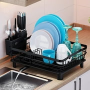 Dish Rack Dish Drainers for Kitchen Counter, Dish Drying Rack Drain Set with Utensil Holder, Drain Board Set with Drainage, Kitchen Dishes Storage and Organizers