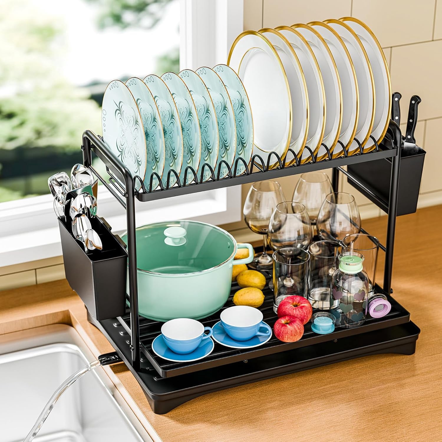 Dish Racket Dish Rack, Dish Drying Rack 2 Tier, Stainless Steel Dish Drainers with ...