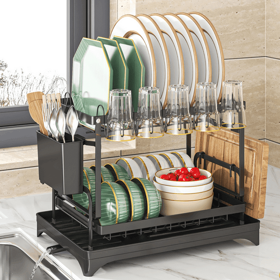 Elemore Home Dish Rack, 2-Tier Durable Dish Drying Rack for Kitchen Counter