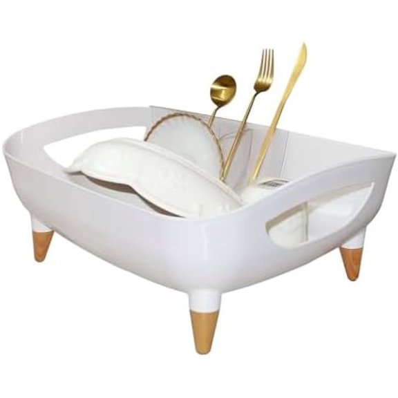 Dish Rack, Kitchen Dishes Storage, Simple Modern Bamboo Dish Sink drainers Counter, Small Drain, Plate Drainer Wood Legs, Off White Dishwasher, Large, escurridor de cocina platos, Strainer