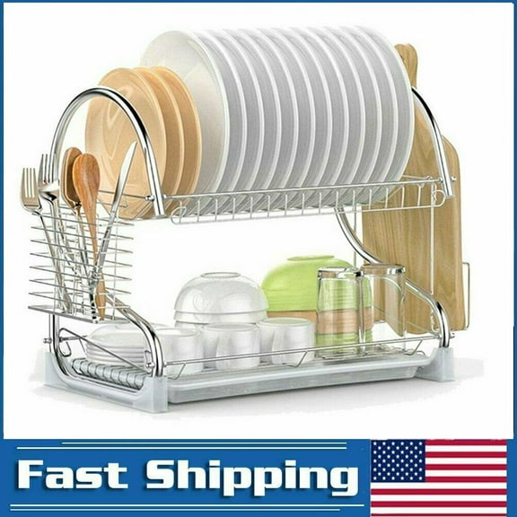 Dish Rack With Drain Board,Stainless Steel Dish Racks For Kitchen S-Shape Dish Drying Rack With Tray For Kitchen,Silver