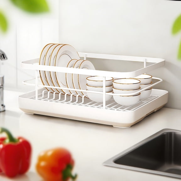 Dish Racking Rack for Kitchen Counter,Metal Space-Saving Design with Removable Tray & Cutlery Holder, Efficient Drainer for Daily Use, Durable and Stylish in Finish(White)