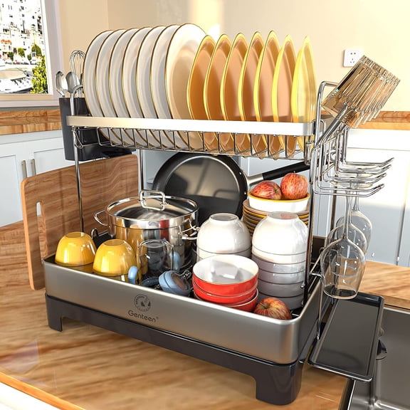 Dish Racks,2 Tier Dish Drying Rack with Drainboard