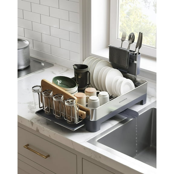 Dish Racks Dish Drying Rack for Kitchen Counter Dish Drainers Silver and Gray