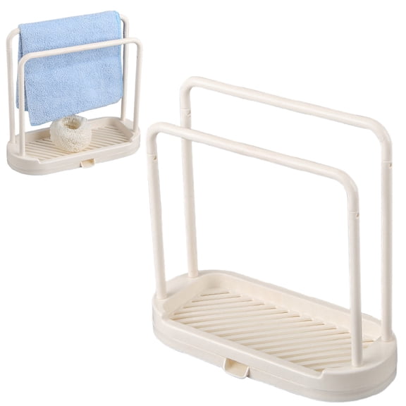 Dish Rag Holder, Countertop Dishcloth Drying Rack, Sponge Storage Tray Kitchen Towel Holder, Double Bar Dish Cloth Hanger Slotted Drain Base, Quick Dry Compact Counter Rack 1Pcs