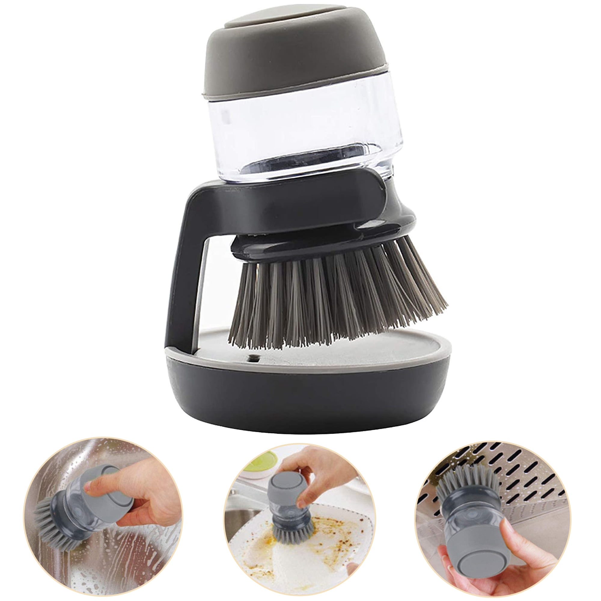 Soap Dispensing Dish Brush, Kitchen Hand Brush For Cleaning Dishes, Pots,  Pans And Sinks -- Gray V014dcbgre One Size