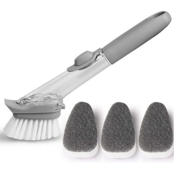 Dish Scrub Brush, Soap Dish Wand Refills Sponge, Replaceable Refills Sponge Brush Heads,Reusable for Sink Pot Kitchen Cleaning Including1 Dish Brush with Handle and 3 Replacement Sponge Head