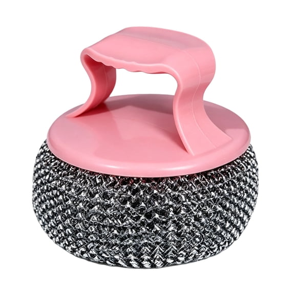 Dish Scrub Brushes with Ergonomic Handle, Stainless Steel And Silicone Scrubber for Nonstick Cookware, Multi-Use Kitchen Bathroom Cleaner, 1 Cleaning Ball