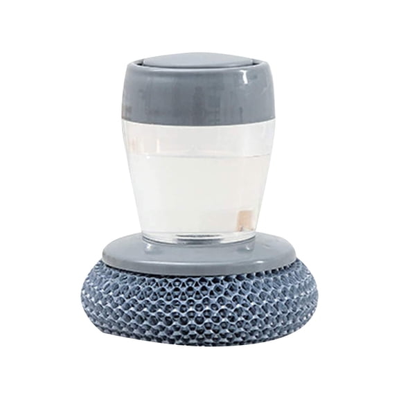 Dish Scrubber with Soap Dispenser, Steel Wool Scrubber with Replaceable Steel Wool, Transparent Cleaning Solution Reservoir, Cast Iron Cleaning Kit with Cast Iron Scraper for Cleaning Pans, Gray
