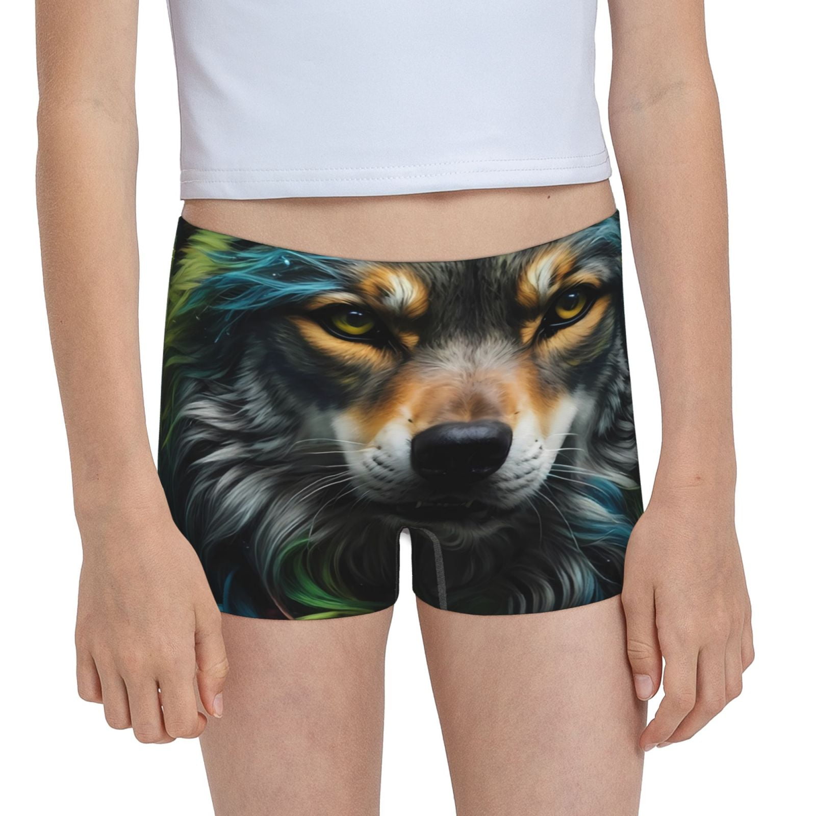 Easygdp Realistic Style Colorful Wolf Girls Hipster Cotton Underwear