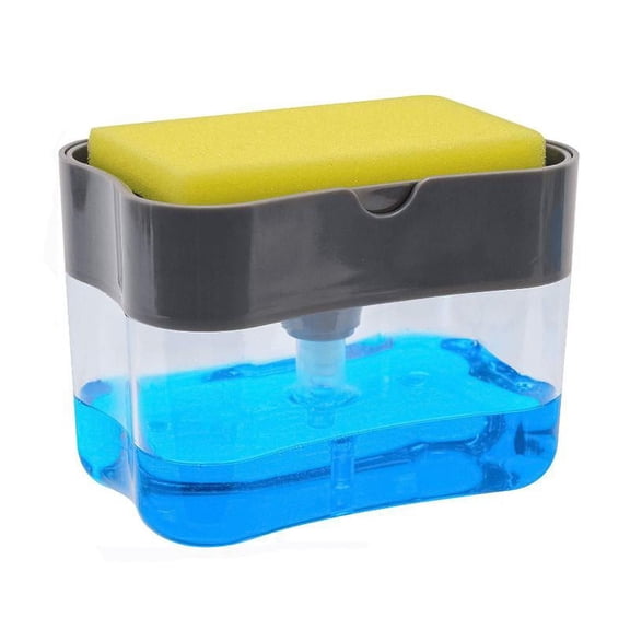 Dish Soap Dispenser Detergent Squeezer for Kitchen Sink Dish Washing,Manual Press Liquid Pump & Sponge Holder 2 in1,Innovative Refillable Storage Container Countertop Soap Pump Dispenser Caddy