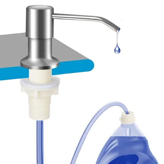 Dish Soap Dispenser for Kitchen Sink, Brushed Nickel Soap Pump with 39 Inch No-Spill Extension Tube, Refillable Countertop Soap Dispenser for Kitchen and Bathroom