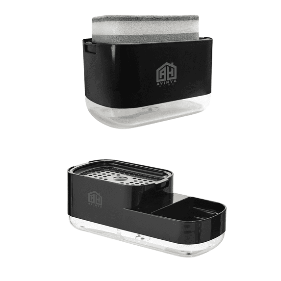 Dish Soap Dispenser for Kitchen, Soap Pump Dispenser and Sponge Holder for Kitchen Sink, Sink Caddy Dispenser, jabonera de cocina dispensador, Small & Medium Black Dispenser, Combo Pack of 2