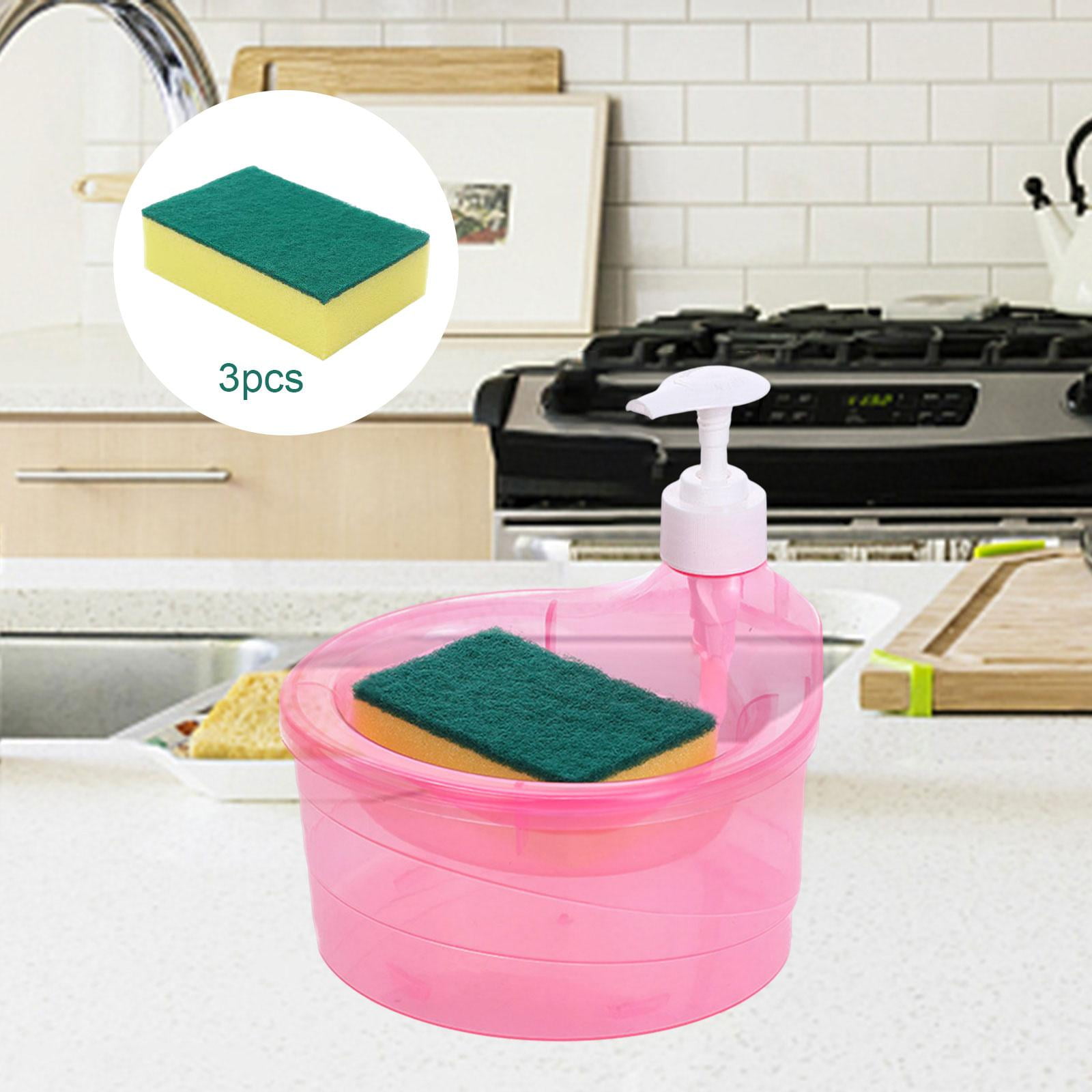 ＫＬＫＣＭＳ Dish Soap Dispenser and Sponge Holder Dish Washing Liquid Dispenser  5 Sponge Reusable Sink Dish Washing Soap Dispenser for Home Restaurant