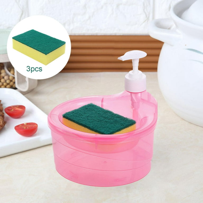 Kitchen Dish Soap Dispenser With Sponge Holder, 2-in-1 Countertop
