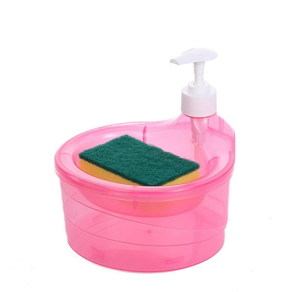 Dish Soap Dispenser with Sponge Holder & Bowl, 2-in-1 Large Capacity 34oz Easy Press Pump for Sink Dishwashing & Countertop Organization Red