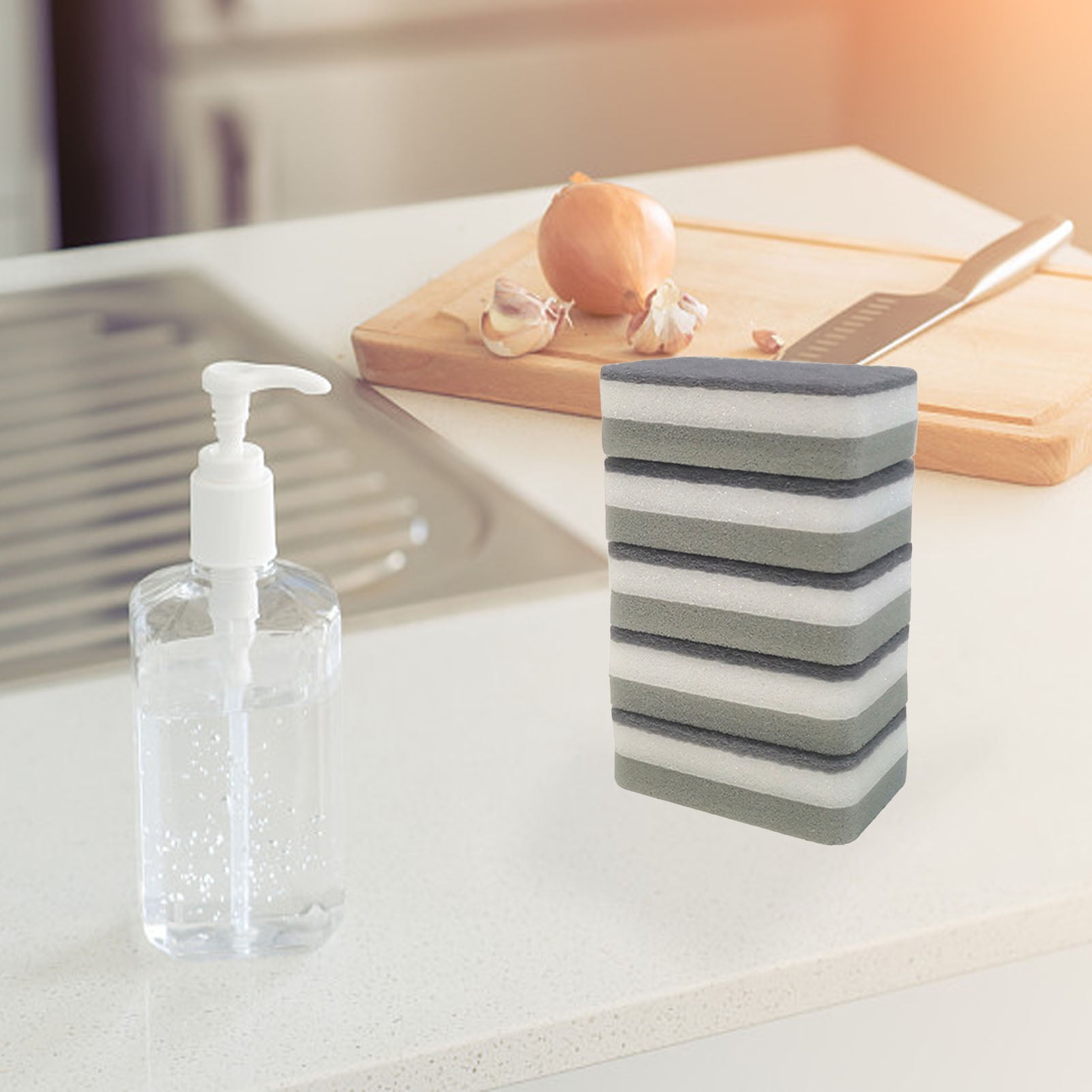 Dish Soap Dispenser with Sponge Holder for Kitchen Sink Push Down Pump