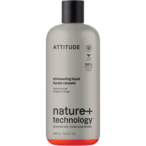 Dish Soap, Infused with Essential Oils, Plant-Based Ingredients, EWG Verified, Great for Clean and Sparkling Dishes, Vegan Dishwashing Liquid, Orange & Sage, 488 mL