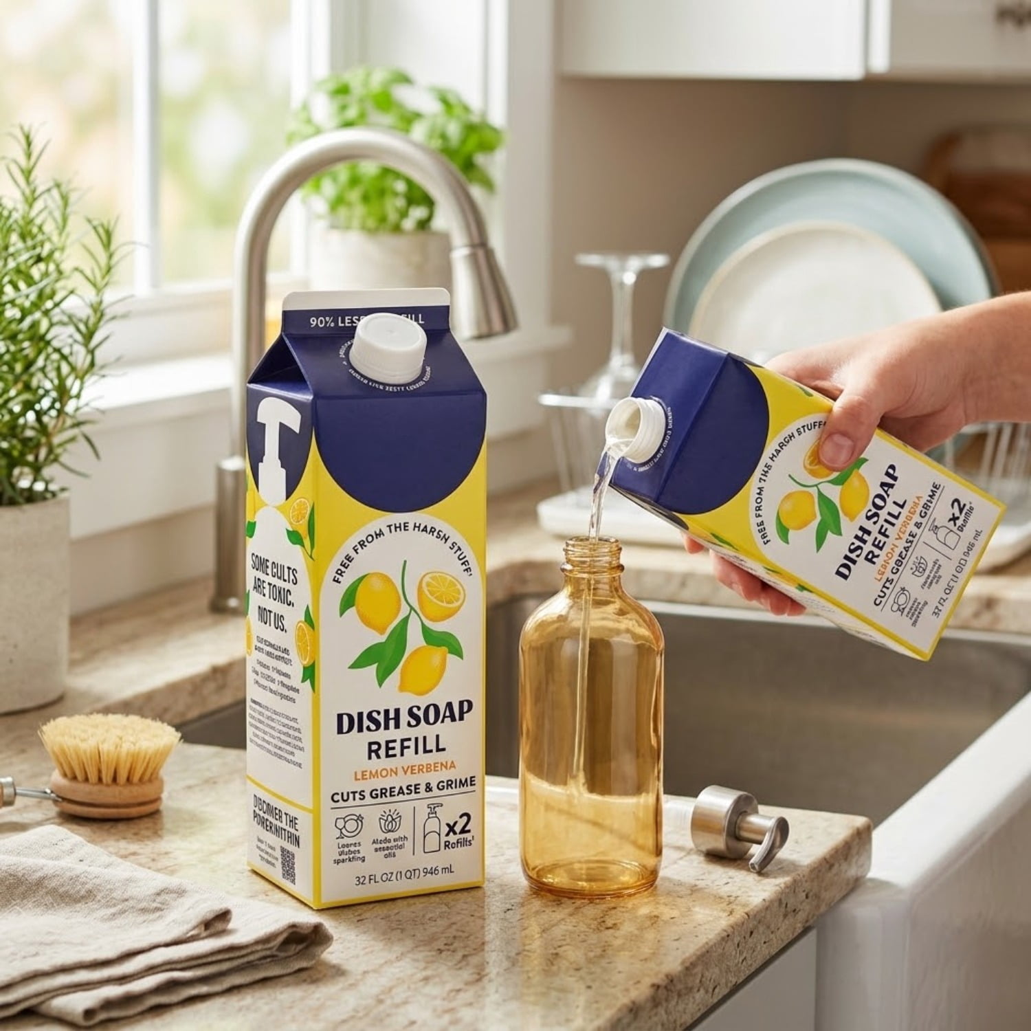 Dish Soap Liquid Refill (32oz, 1 Pack), Plant Based, Lemon Verbena ...