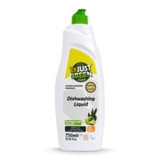 JUST GREEN ORGANIC Dish Soap, Plant-Based Dishwashing Liquid, Non-Toxic, Hypoallergenic, EcoCert Certified, Vegan, Grease-Cutting, Eucalyptus & Lime Scent, 25.36 fl oz 750 ml