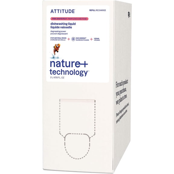 Dish Soap Refill, EWG Verified, Plant-Based & Vegan Dishwashing Liquid, Naturally Derived, Pink Grapefruit, 67.6 Fl Oz