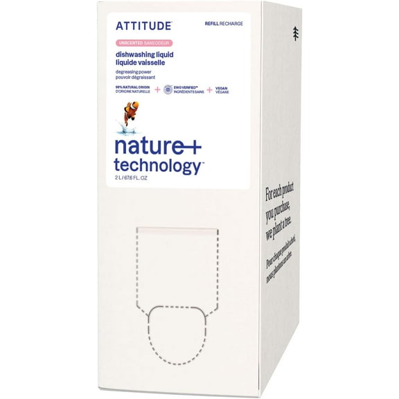 Dish Soap Refill, EWG Verified, Plant-Based & Vegan Dishwashing Liquid, Naturally Derived, Unscented, 67.6 Fl Oz