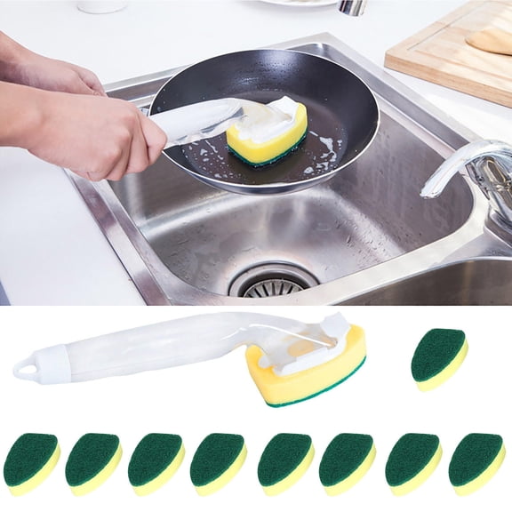 Dish Sponge with Detachable Soap Dispenser Handle,Soap Dispenser Wand Brush - Easy to Refill, Built-In Scrubber, Kitchen Cleaning Tools,Ideal for Dishes and Pans.