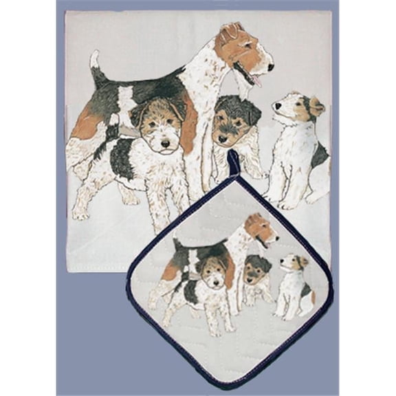 Dish Towel and Pot Holder Set - Fox Terrier Wire