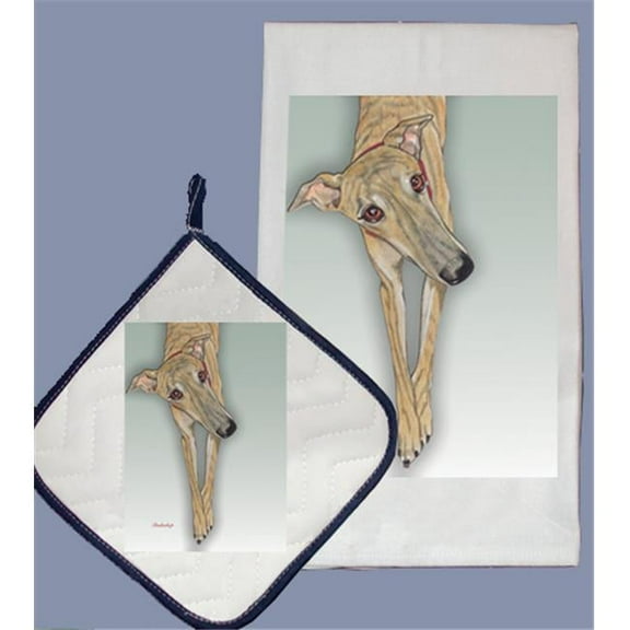 Dish Towel and Pot Holder Set - Greyhound Brindle
