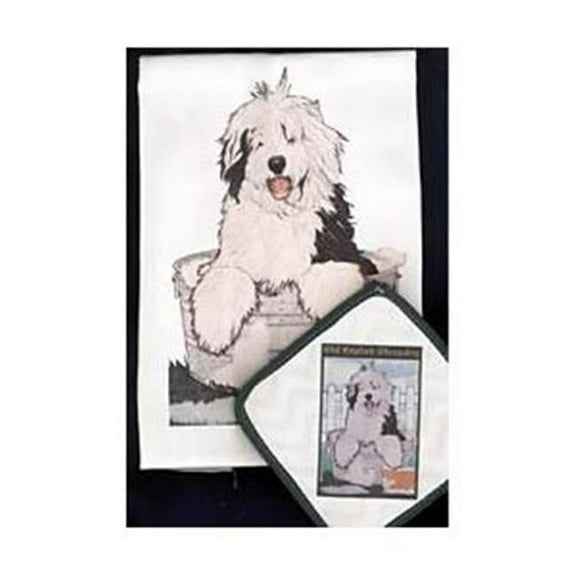Dish Towel and Pot Holder Set - Old English Sheepdog