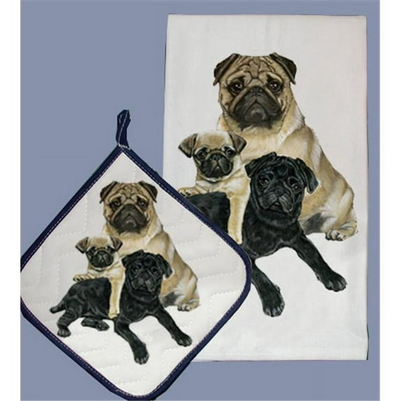 Dish Towel and Pot Holder Set - Pug