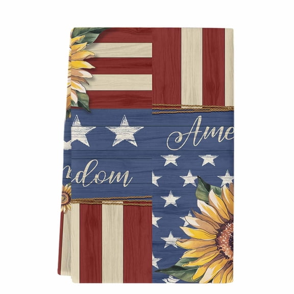 Dish Towels, 4th of July Absorbent Kitchen Towels 1 PC, America Freedom Patriotic Microfiber Hand Towels Dish Cloths Tea Towels for Home Bathroom,18X28-Inch, Retro Sunflower