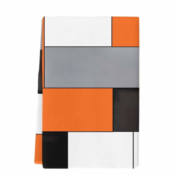Dish Towels, Abstract Geometric Block Pattern Absorbent Kitchen Towels 1 PC, Orange Gray Black White Microfiber Hand Towels Dish Cloths Tea Towels for Home&nbsp; Bathroom,18X28-Inch,