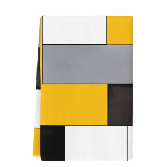 Dish Towels, Abstract Geometric Block Pattern Absorbent Kitchen Towels 1 PC, Yellow White Gray Microfiber Hand Towels Dish Cloths Tea Towels for Home&nbsp; Bathroom,18X28-Inch,