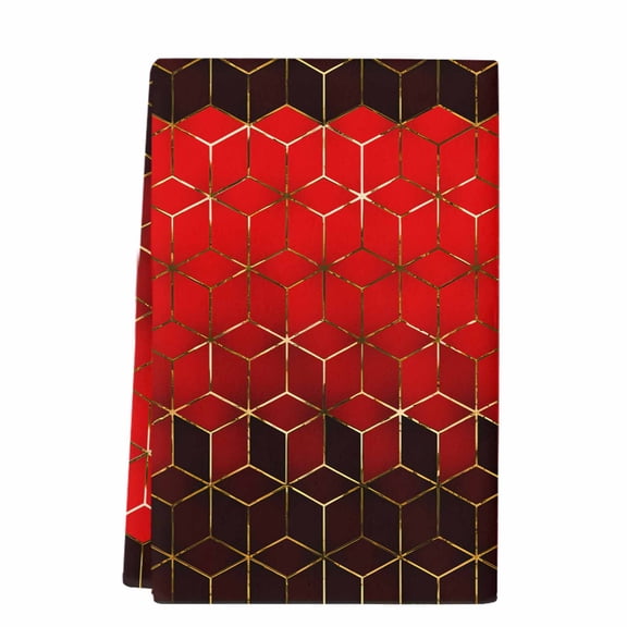 Dish Towels, Abstract Watercolor Absorbent Kitchen Towels 1 PC, Geometric Cube Pattern Microfiber Hand Towels Dish Cloths Tea Towels for Home&nbsp; Bathroom,18X28-Inch, Red
