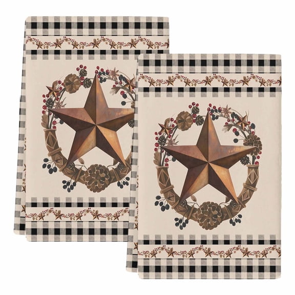 Dish Towels, Barn Star Texas Absorbent Kitchen Towels 2 PCS, Berry Wreath Country Black Plaid Microfiber Hand Towels Dish Cloths Tea Towels for Home&nbsp;Bathroom Cleaning Drying,18X28-Inch,