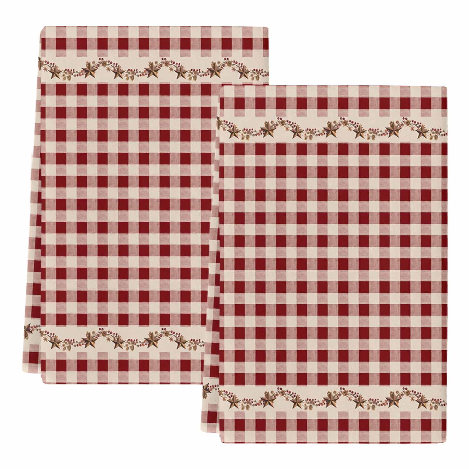 Dish Towels, Barn Stars Rustic Absorbent Kitchen Towels 2 PCS, Vintage Country Red Plaid Microfiber Hand Towels Dish Cloths Tea Towels for Home&nbsp;Bathroom Cleaning Drying,18X28-Inch,