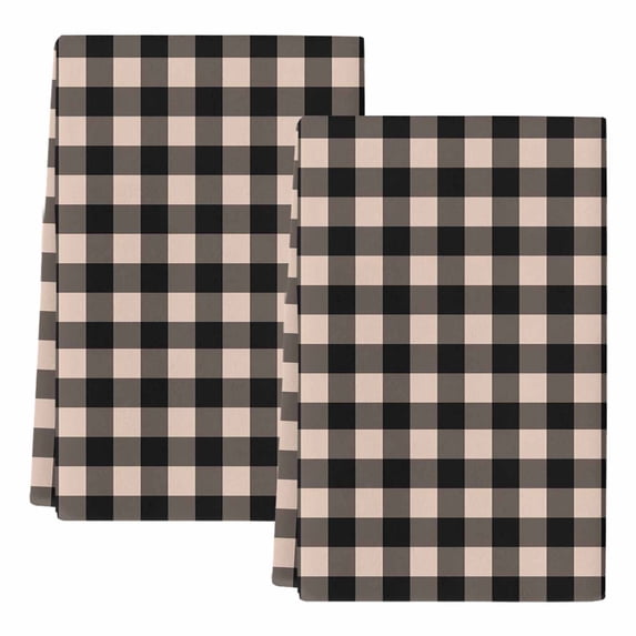 Dish Towels, Beige Buffalo Plaid Absorbent Kitchen Towels 2 PCS, Pastoral Black Checked Microfiber Hand Towels Dish Cloths Tea Towels for Home Bathroom Cleaning Drying,18X28-Inch,