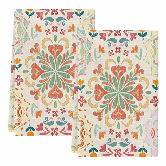 Dish Towels, Beige Turkish Pattern Absorbent Kitchen Towels 2 PCS, Vintage Abstract Flower Microfiber Hand Towels Dish Cloths Tea Towels for Home&nbsp;Bathroom Cleaning Drying,18X28-Inch,
