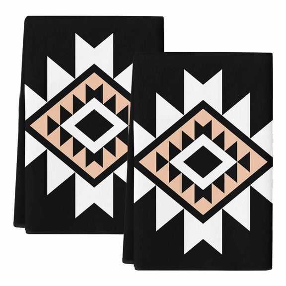 Dish Towels, Black Aztec Absorbent Kitchen Towels 2 PCS, Boho Western Tribal Pattern Microfiber Hand Towels Dish Cloths Tea Towels for Home Bathroom Cleaning Drying,18X28-Inch,