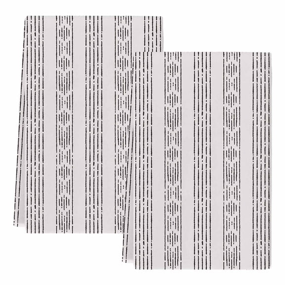 Dish Towels, Black Boho Absorbent Kitchen Towels 2 PCS, Tribe Bohemian Stripes Microfiber Hand Towels Dish Cloths Tea Towels for Home Bathroom Cleaning Drying,18X28-Inch,