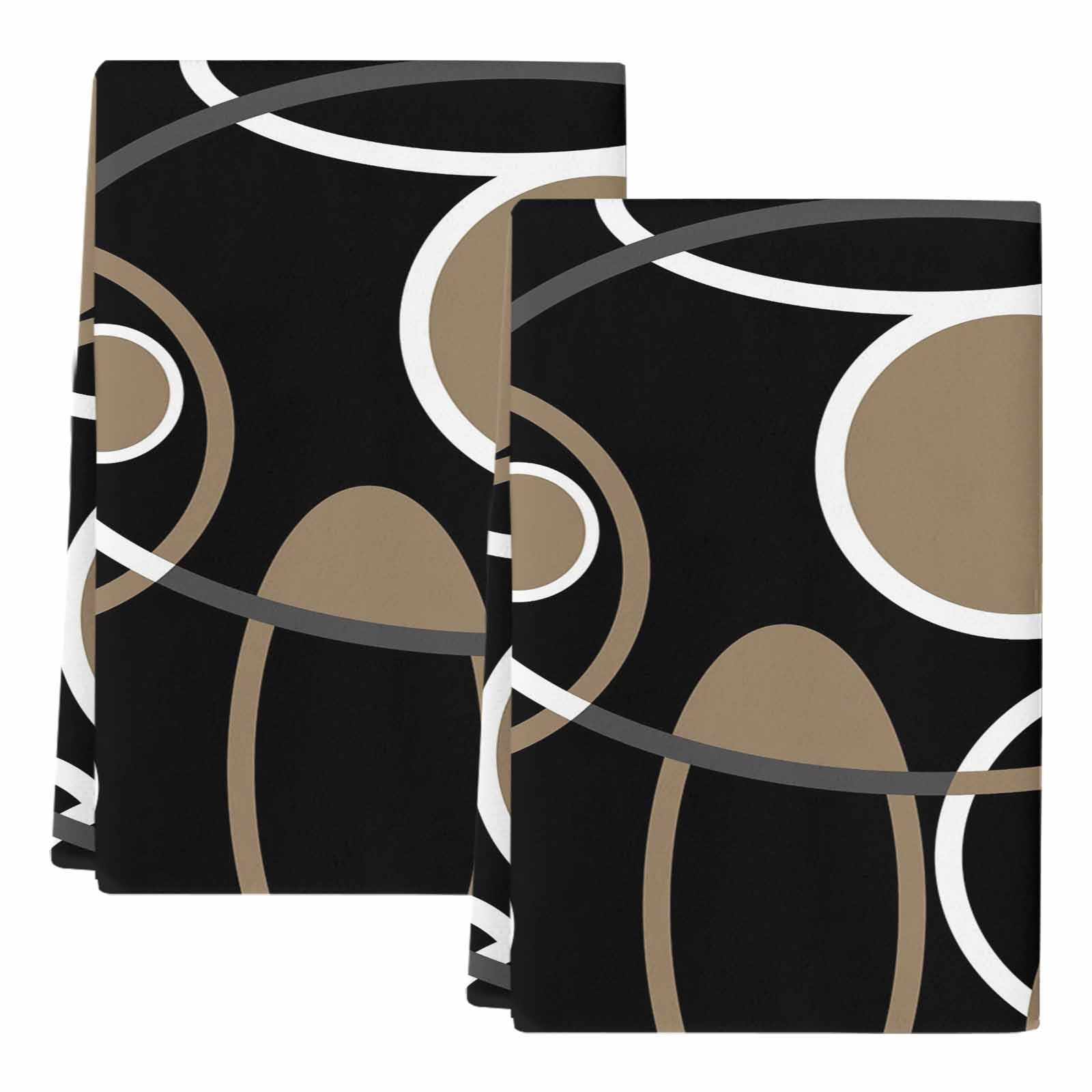 Dish Towels, Black Brown Circle Absorbent Kitchen Towels 2 PCS, Geometri Stripe Lines Abstract Art Microfiber Hand Towels Dish Cloths Tea Towels for Home&nbsp;Bathroom Cleaning Drying,18X28-Inch,