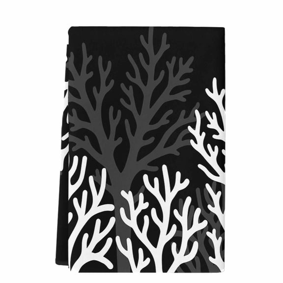 Dish Towels, Black Coastal Coral Reef Absorbent Kitchen Towels 1 PC, Ocean Marine Life Seaweed Microfiber Hand Towels Dish Cloths Tea Towels for Home Bathroom Cleaning Drying,18X28-Inch,