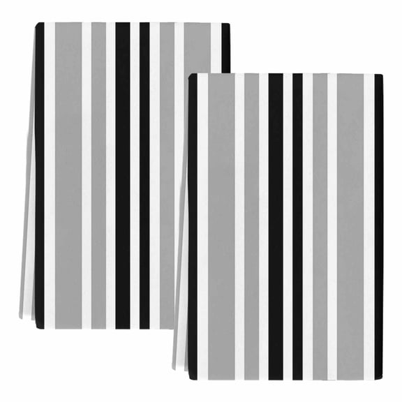Dish Towels, Black Stripes Absorbent Kitchen Towels 2 PCS, Grey Striped Lines Microfiber Hand Towels Dish Cloths Tea Towels for Home&nbsp;Bathroom Cleaning Drying,18X28-Inch,