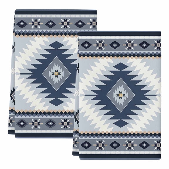 Dish Towels, Blue Bohemian Absorbent Kitchen Towels 2 PCS, Aztec Boho Tribal Style Microfiber Hand Towels Dish Cloths Tea Towels for Home Bathroom Cleaning Drying,18X28-Inch,