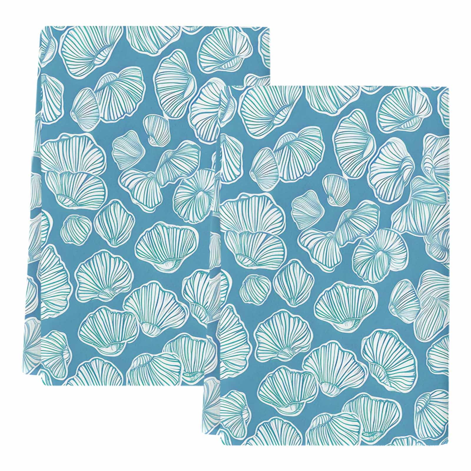 Dish Towels, Blue Conch Shell Absorbent Kitchen Towels 2 PCS, Ocean Marine Life Microfiber Hand Towels Dish Cloths Tea Towels for Home&nbsp;Bathroom Cleaning Drying,18X28-Inch,
